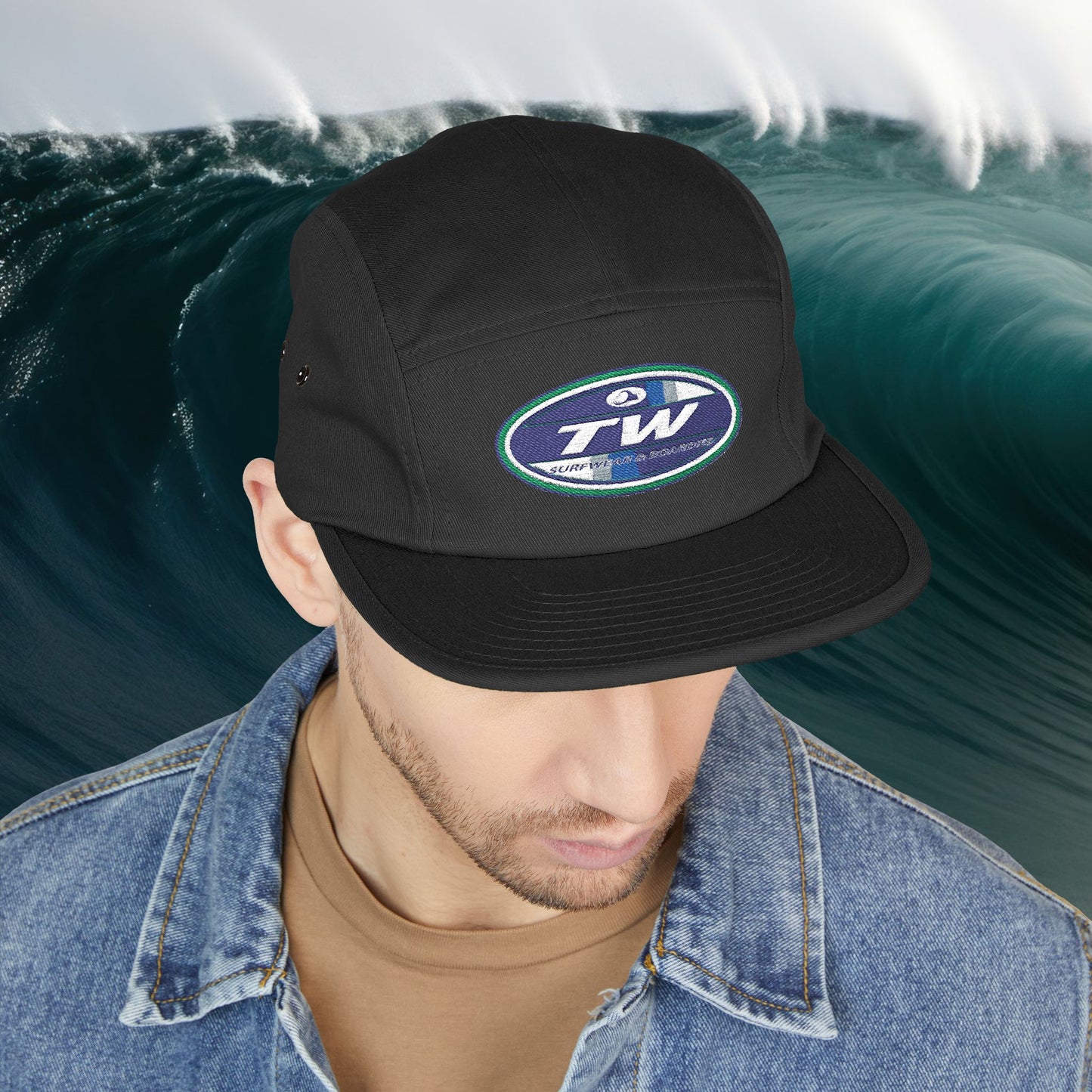 Embroidered 5-Panel Cap — TW Surf Patch Hat