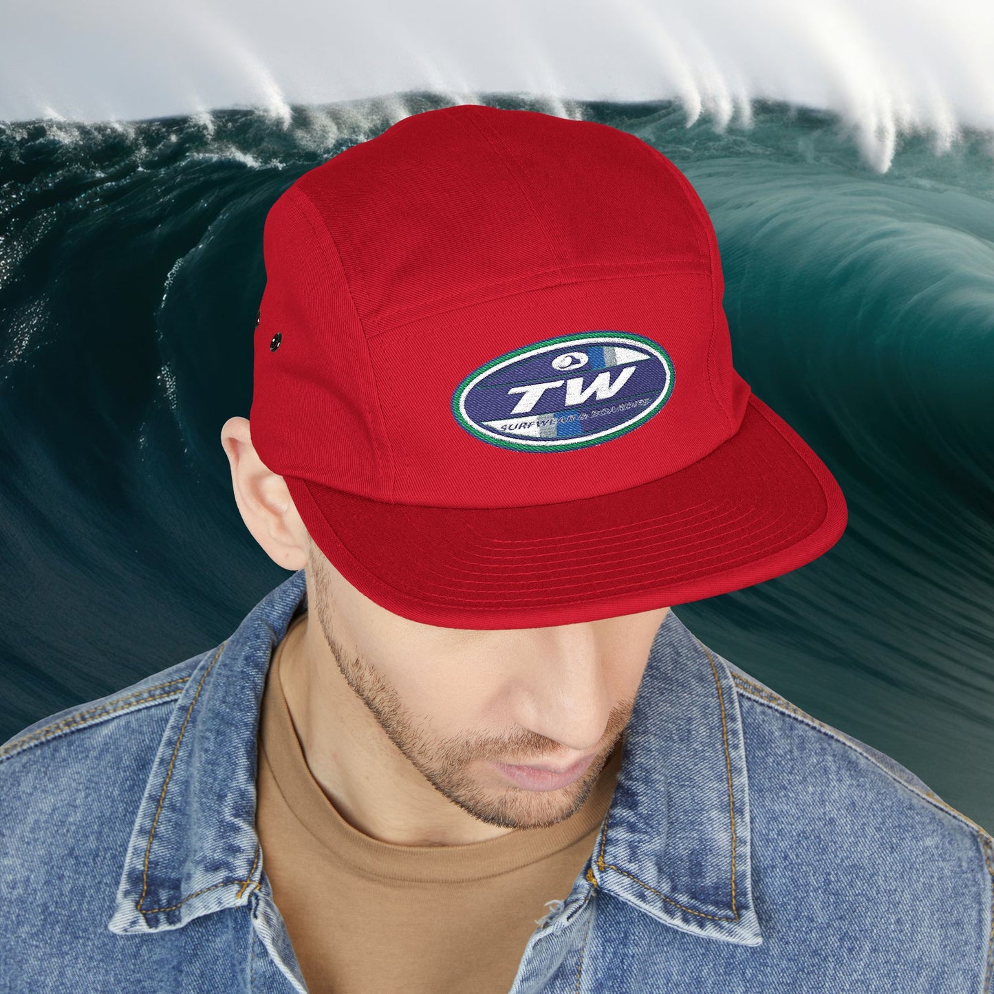 Embroidered 5-Panel Cap — TW Surf Patch Hat