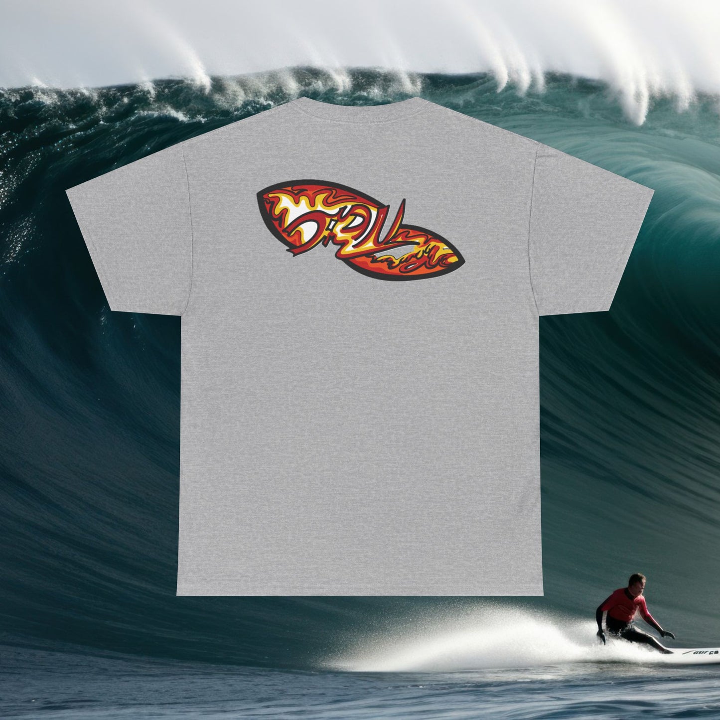 Flame Script Surfboard Tee - Retro Fire Logo T-Shirt