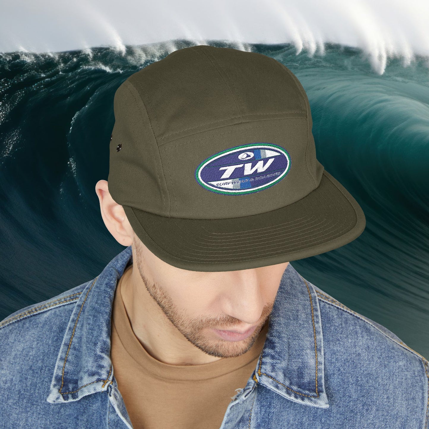 Embroidered 5-Panel Cap — TW Surf Patch Hat