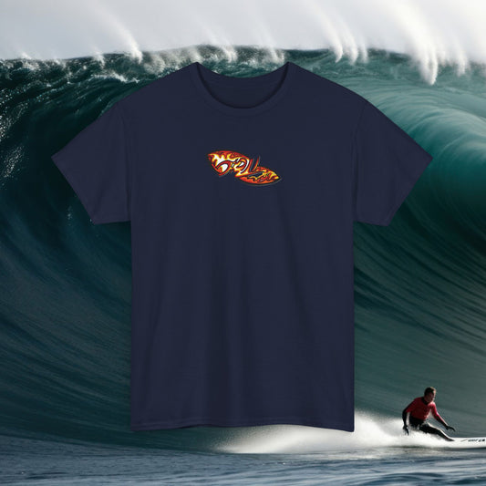 Flame Script Surfboard Tee - Retro Fire Logo T-Shirt